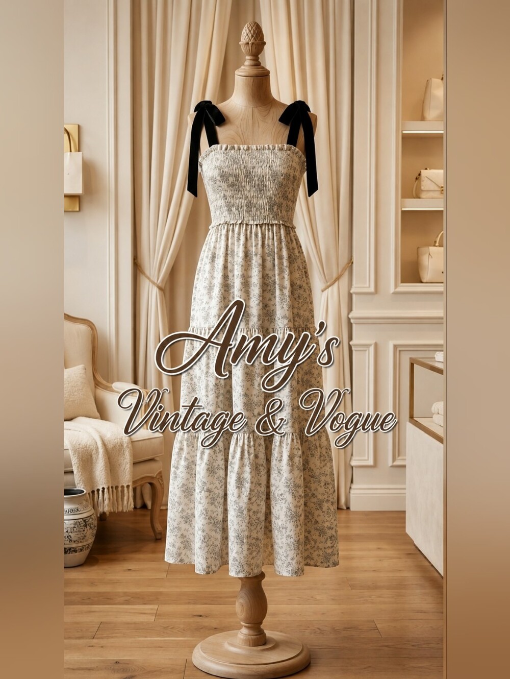 J.NNA Floral Black & Cream Empire Waist Maxi Dress